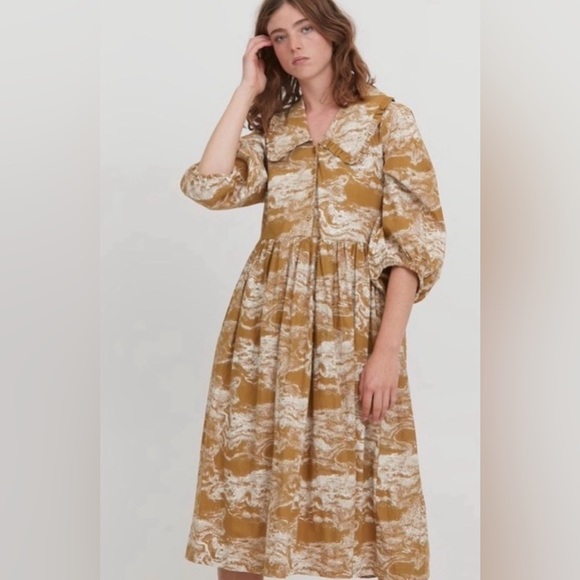 ICHI Chic Women's Midi Dress in Tan and Cream - Picture 4 of 9